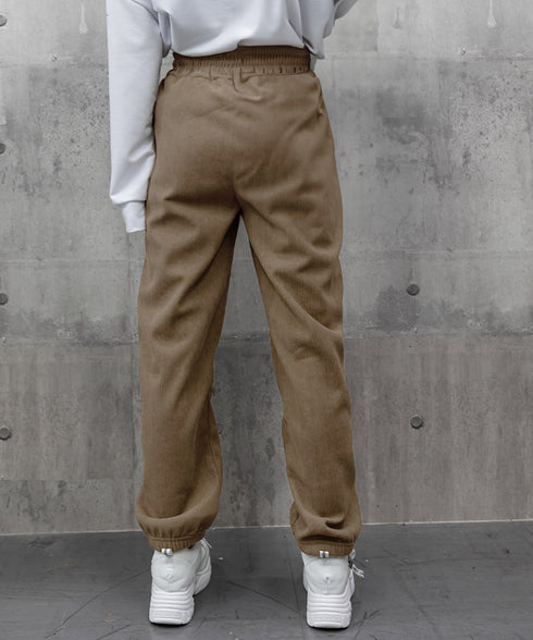 裏起毛 コーデュロイパンツ レディース冬 暖かい 裏起毛パンツ ウエストゴム 防風防寒 ハイウエスト裏ボアパンツ 裾ゴム ジョガーパンツ イージーパンツ あったか 6QIYU-001