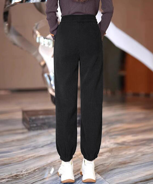裏起毛 コーデュロイパンツ レディース冬 暖かい 裏起毛パンツ ウエストゴム 防風防寒 ハイウエスト裏ボアパンツ 裾ゴム ジョガーパンツ イージーパンツ あったか 6QIYU-001