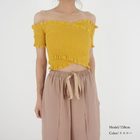サマーニット レディース サマーニット レディース オフショルダー 肩だし トップス オフショル フリル 春夏 6QSHI-001