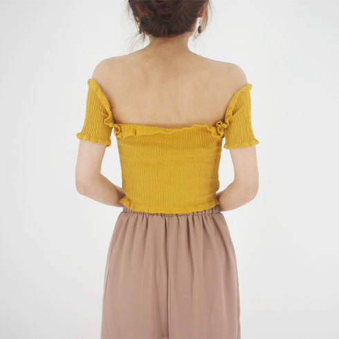 サマーニット レディース サマーニット レディース オフショルダー 肩だし トップス オフショル フリル 春夏 6QSHI-001