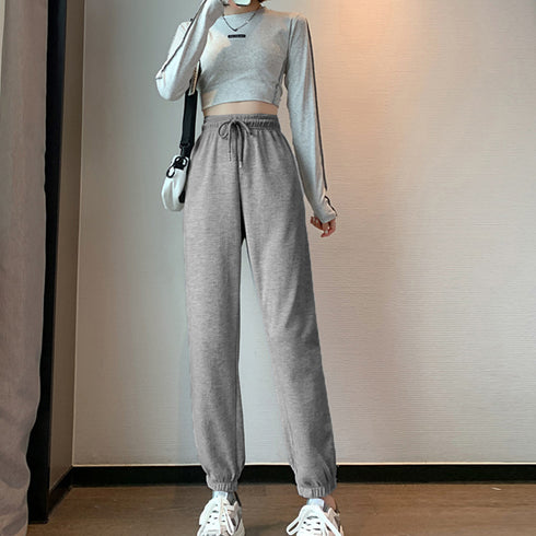 スウェットパンツ ワッフル生地 韓国風 レディース ジョガーパンツ 春秋冬ドローストリングパンツ ハイウエスト ストレートパンツ ロングパンツ 長ズボン 6RANYUE-001
