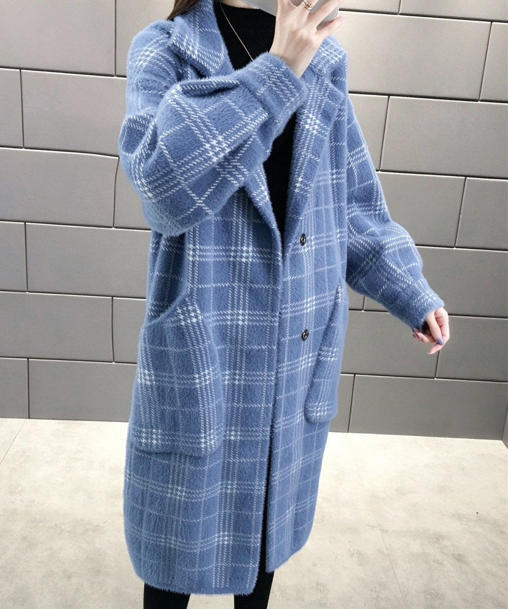 チェック柄シャギーロングチェスターコート