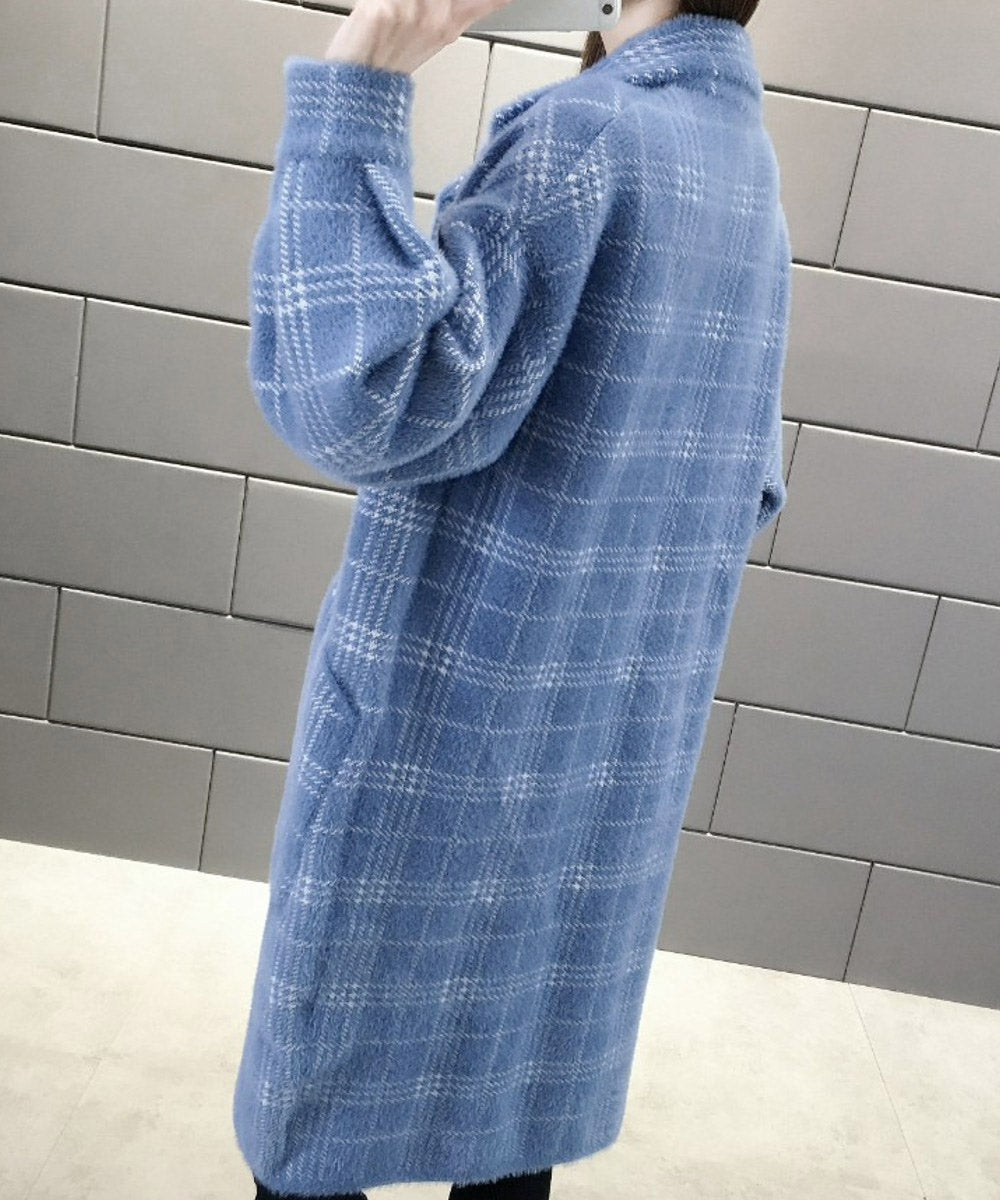 チェック柄シャギーロングチェスターコート