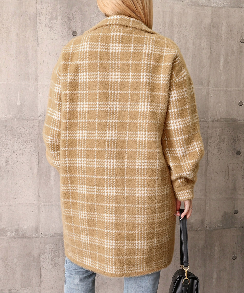 チェック柄シャギーロングチェスターコート