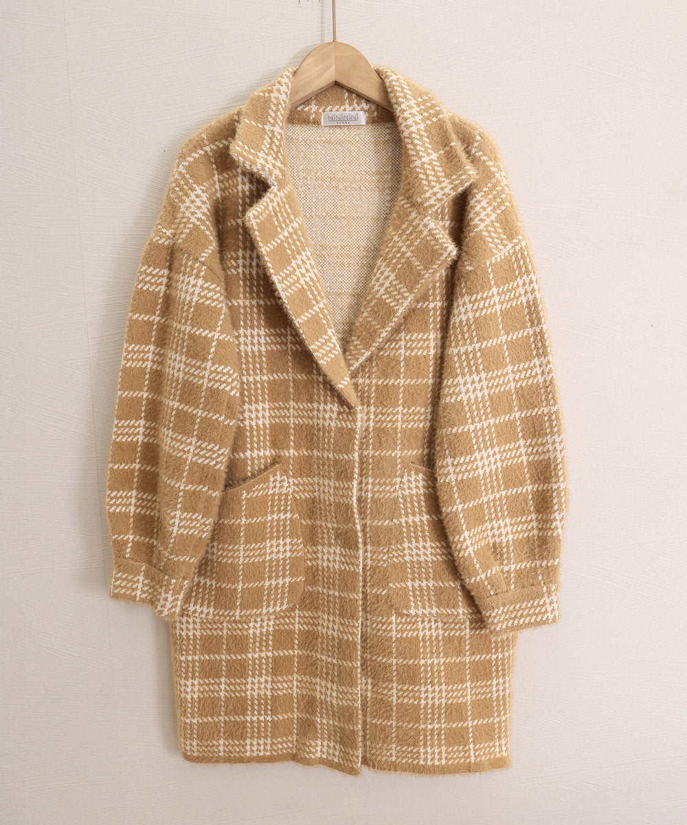 チェック柄シャギーロングチェスターコート