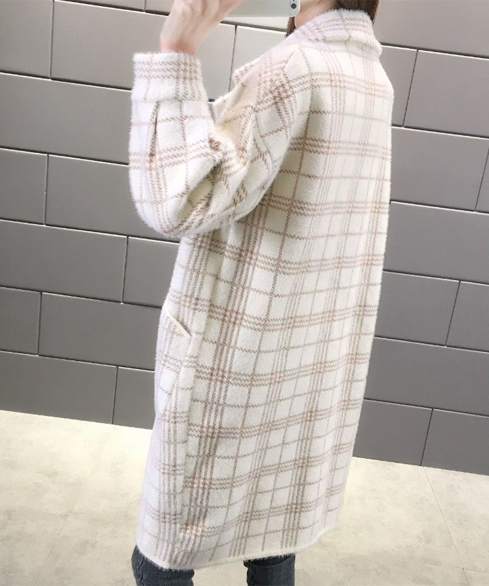 チェック柄シャギーロングチェスターコート