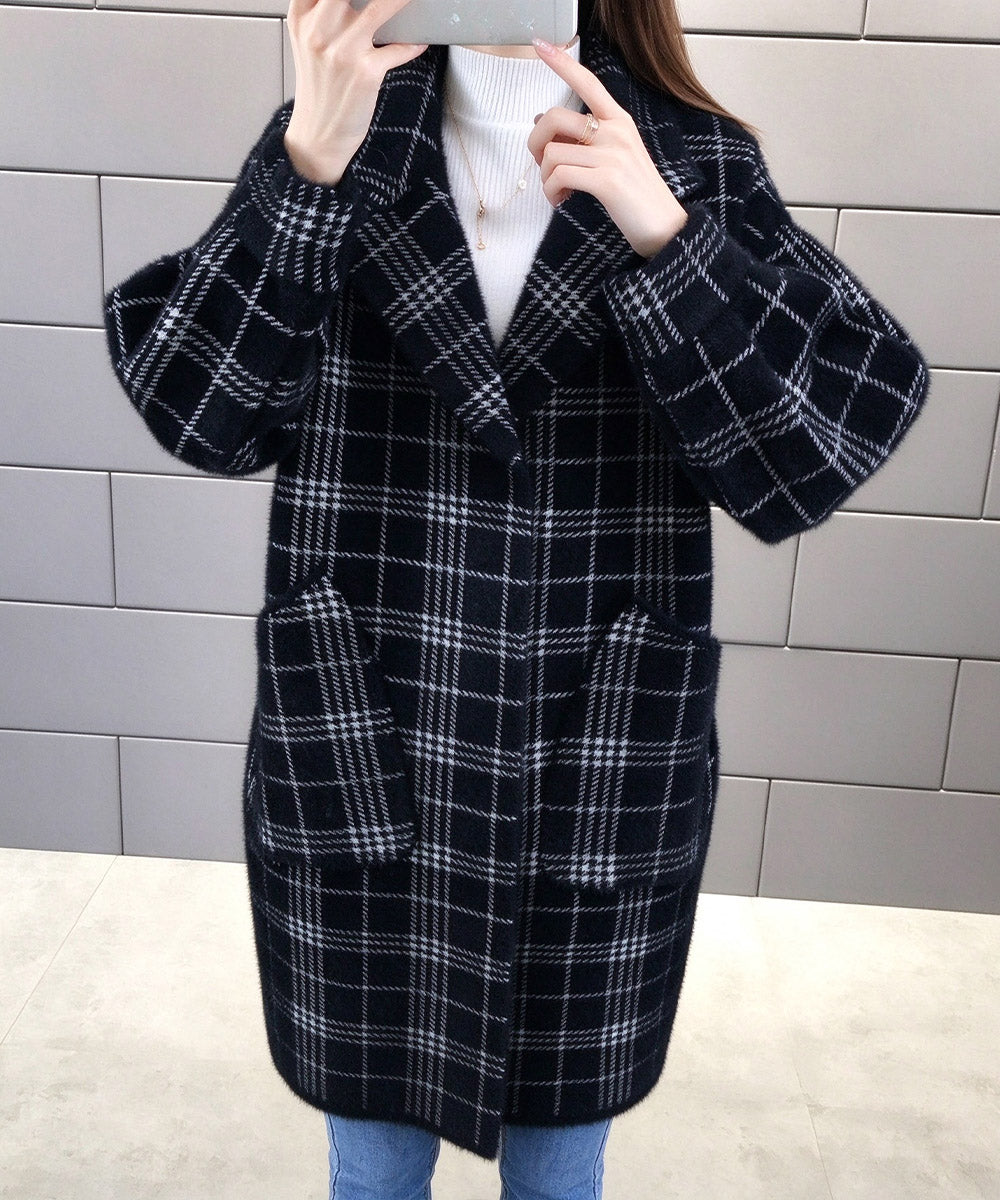 チェック柄シャギーロングチェスターコート