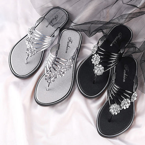フラワートングサンダル レディース 夏靴 韓国ファッション フラットサンダル 歩きやすい ぺたんこストラップサンダル おしゃれ きらきら可愛い ビーチサンダル旅行 6SDALI-001