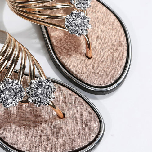 フラワートングサンダル レディース 夏靴 韓国ファッション フラットサンダル 歩きやすい ぺたんこストラップサンダル おしゃれ きらきら可愛い ビーチサンダル旅行 6SDALI-001