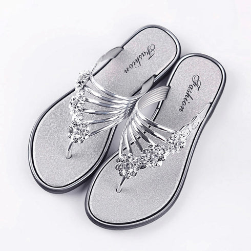 フラワートングサンダル レディース 夏靴 韓国ファッション フラットサンダル 歩きやすい ぺたんこストラップサンダル おしゃれ きらきら可愛い ビーチサンダル旅行 6SDALI-001