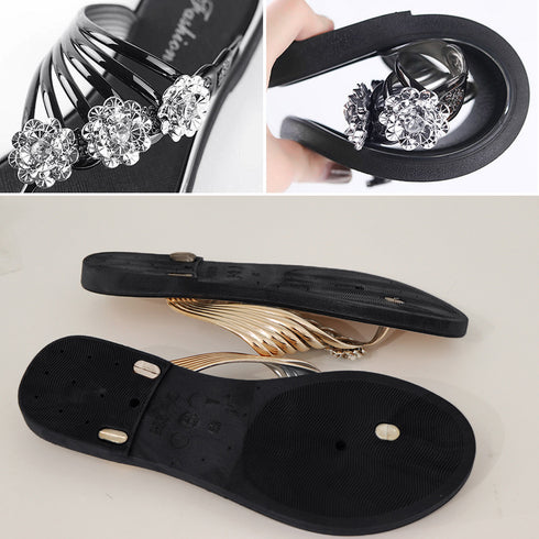 フラワートングサンダル レディース 夏靴 韓国ファッション フラットサンダル 歩きやすい ぺたんこストラップサンダル おしゃれ きらきら可愛い ビーチサンダル旅行 6SDALI-001