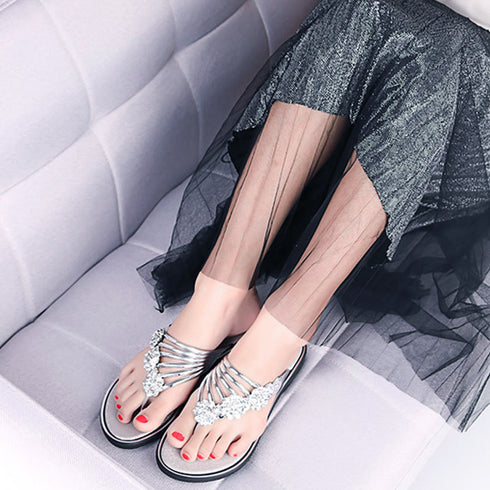 フラワートングサンダル レディース 夏靴 韓国ファッション フラットサンダル 歩きやすい ぺたんこストラップサンダル おしゃれ きらきら可愛い ビーチサンダル旅行 6SDALI-001