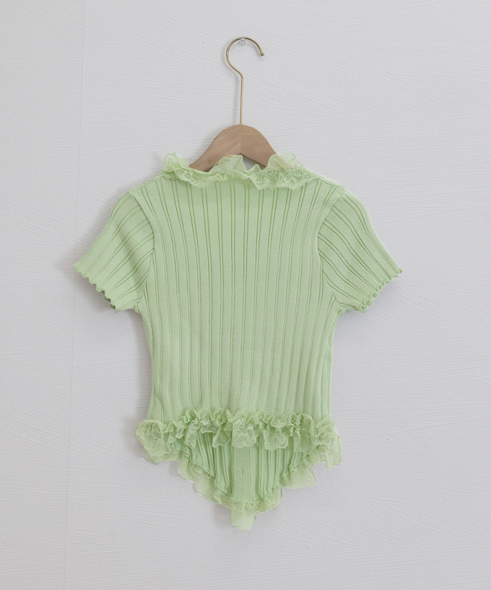 レースフリルニットトップスショート丈夏服 詳細画像26