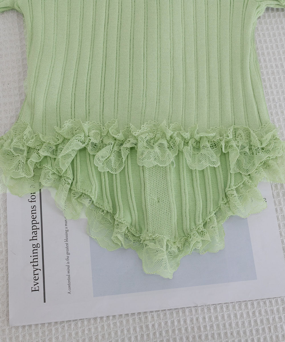 レースフリルニットトップスショート丈夏服 詳細画像29