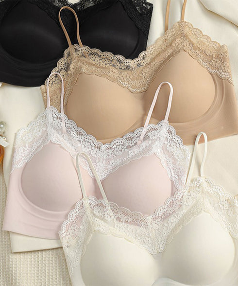 シームレスブラジャーレース付きブラトップ カップ付きインナー ノンワイヤー見せブラ ハーフトップ 涼しいブラジャー 響きにくいブラキャミ 盛れるナイトブラ小胸盛り 6SHENGWANG-001