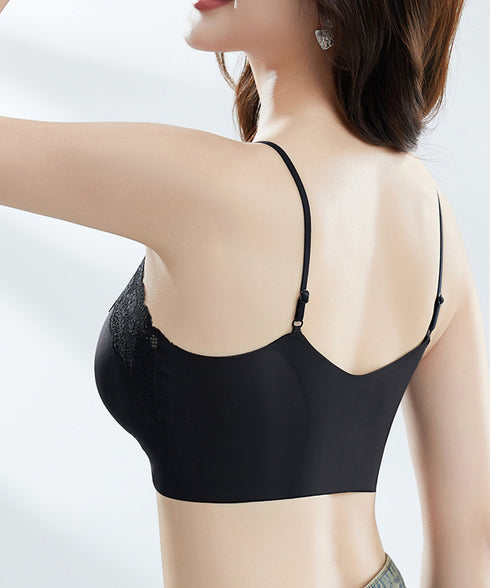 シームレスブラジャーレース付きブラトップ カップ付きインナー ノンワイヤー見せブラ ハーフトップ 涼しいブラジャー 響きにくいブラキャミ 盛れるナイトブラ小胸盛り 6SHENGWANG-001