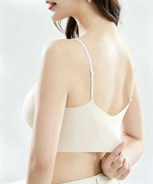 シームレスブラジャーレース付きブラトップ カップ付きインナー ノンワイヤー見せブラ ハーフトップ 涼しいブラジャー 響きにくいブラキャミ 盛れるナイトブラ小胸盛り 6SHENGWANG-001