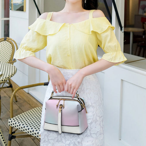 ショルダーバッグ春夏グラデーションカラー レディース おしゃれ 2WAY 斜め掛けカバン PUレザー ハンドバッグ 手提げ オフィスカジュアル 肩掛けバッグ 通勤 6SHICHEN-001