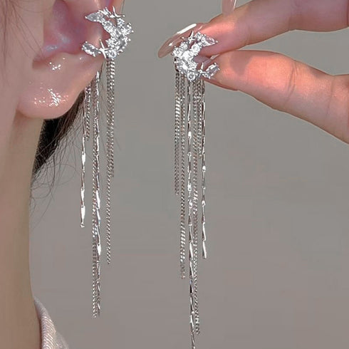 フリンジ イヤーカフ チェーンイヤリング レディース キラキラ揺れる イヤークリップ パーティージュエリー おしゃれアクセサリー お呼ばれ耳飾り フェミニン可愛い 6SNIU-001