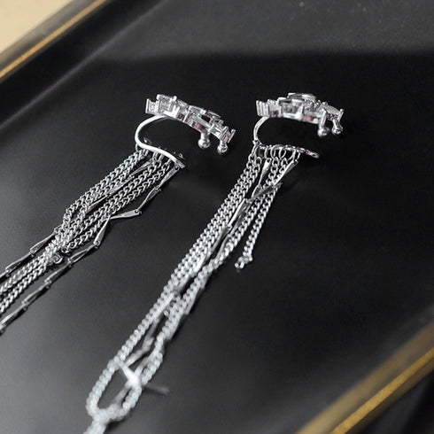 フリンジ イヤーカフ チェーンイヤリング レディース キラキラ揺れる イヤークリップ パーティージュエリー おしゃれアクセサリー お呼ばれ耳飾り フェミニン可愛い 6SNIU-001