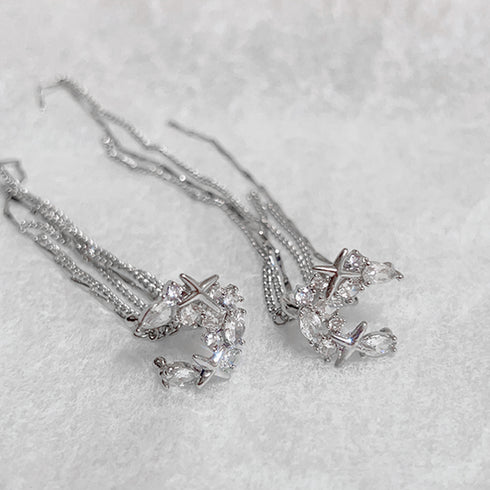 フリンジ イヤーカフ チェーンイヤリング レディース キラキラ揺れる イヤークリップ パーティージュエリー おしゃれアクセサリー お呼ばれ耳飾り フェミニン可愛い 6SNIU-001