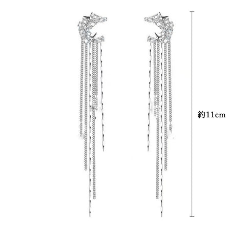 フリンジ イヤーカフ チェーンイヤリング レディース キラキラ揺れる イヤークリップ パーティージュエリー おしゃれアクセサリー お呼ばれ耳飾り フェミニン可愛い 6SNIU-001