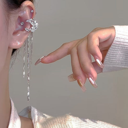 フリンジ イヤーカフ チェーンイヤリング レディース キラキラ揺れる イヤークリップ パーティージュエリー おしゃれアクセサリー お呼ばれ耳飾り フェミニン可愛い 6SNIU-001