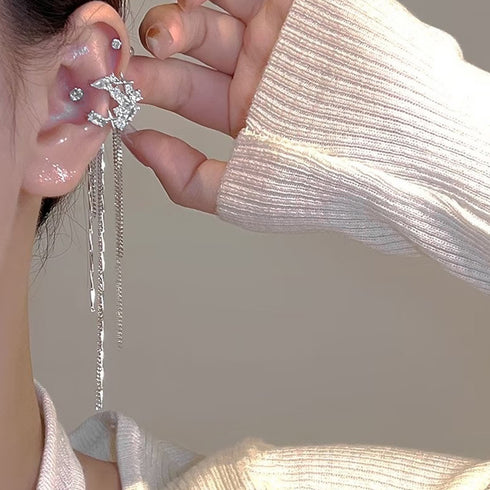 フリンジ イヤーカフ チェーンイヤリング レディース キラキラ揺れる イヤークリップ パーティージュエリー おしゃれアクセサリー お呼ばれ耳飾り フェミニン可愛い 6SNIU-001