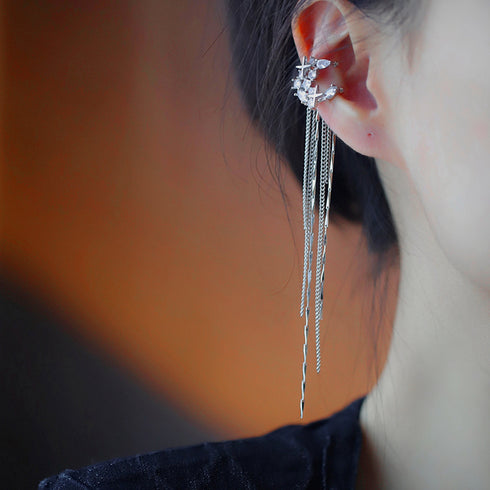 フリンジ イヤーカフ チェーンイヤリング レディース キラキラ揺れる イヤークリップ パーティージュエリー おしゃれアクセサリー お呼ばれ耳飾り フェミニン可愛い 6SNIU-001