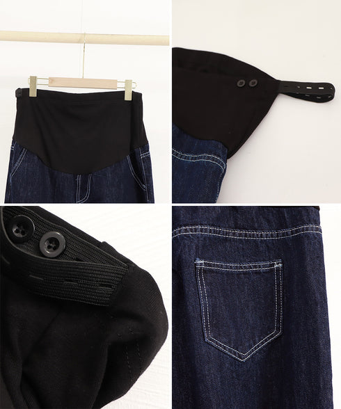 マタニティズボン デニムセミワイドパンツ マタニティウェア 産前産後 お腹楽ちん ジーンズ ウエスト調節デニムパンツ お腹カバー ストレートパンツ アジャスター付 6TAOMI-001