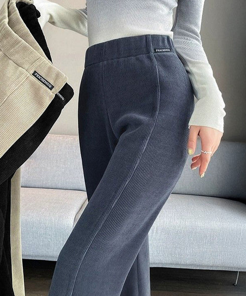 裏起毛コーデュロイパンツ微フレアパンツ冬 ハイウエストあったかパンツ レディース 防風防寒フロントスリットパンツ 暖かいズボン 美脚脚長秋冬ボトム イージーパンツ 6TAOYUNMEI-001