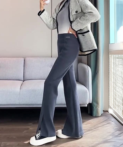 裏起毛コーデュロイパンツ微フレアパンツ冬 ハイウエストあったかパンツ レディース 防風防寒フロントスリットパンツ 暖かいズボン 美脚脚長秋冬ボトム イージーパンツ 6TAOYUNMEI-001