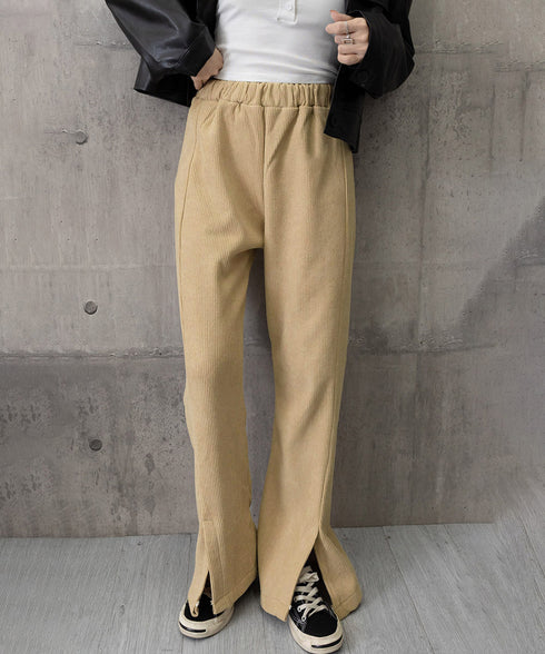 裏起毛コーデュロイパンツ微フレアパンツ冬 ハイウエストあったかパンツ レディース 防風防寒フロントスリットパンツ 暖かいズボン 美脚脚長秋冬ボトム イージーパンツ 6TAOYUNMEI-001