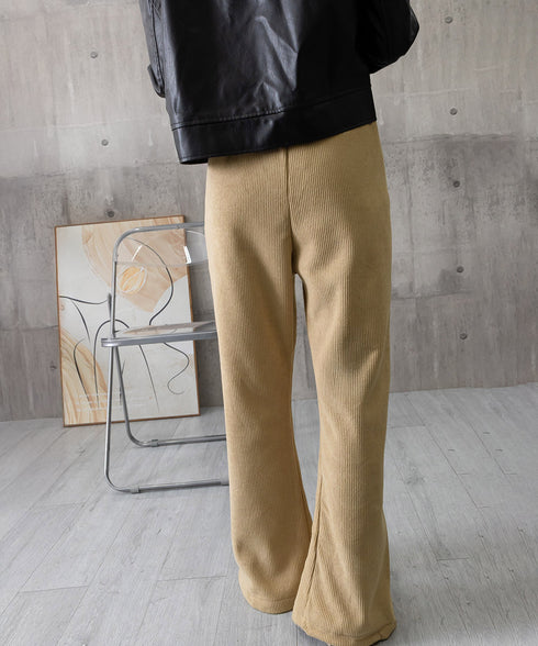 裏起毛コーデュロイパンツ微フレアパンツ冬 ハイウエストあったかパンツ レディース 防風防寒フロントスリットパンツ 暖かいズボン 美脚脚長秋冬ボトム イージーパンツ 6TAOYUNMEI-001