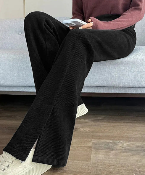 裏起毛コーデュロイパンツ微フレアパンツ冬 ハイウエストあったかパンツ レディース 防風防寒フロントスリットパンツ 暖かいズボン 美脚脚長秋冬ボトム イージーパンツ 6TAOYUNMEI-001