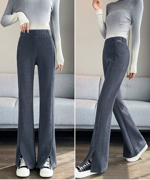 裏起毛コーデュロイパンツ微フレアパンツ冬 ハイウエストあったかパンツ レディース 防風防寒フロントスリットパンツ 暖かいズボン 美脚脚長秋冬ボトム イージーパンツ 6TAOYUNMEI-001
