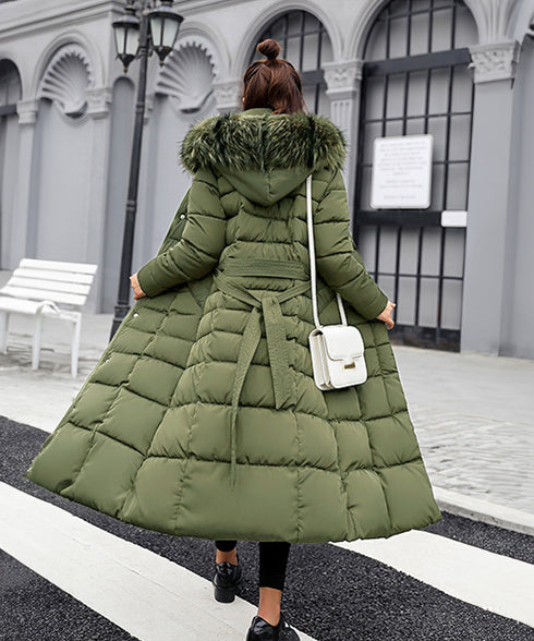 キルティングフェイクダウンコートロング丈 レディース ボリュームファーフード付きロングコート 大人きれいめ 防風防寒アウターあったか中綿コートエコダウンジャケット 6TIANNIAO-001