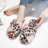 ファーサンダル レディース レオパード柄 ファースリッパ あったか 滑り止め ヒョウ柄 秋冬 フラットサンダル 室内履き ふわふわクロスストラップ ルームシューズ 6TMEI-001