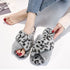 ファーサンダル レディース レオパード柄 ファースリッパ あったか 滑り止め ヒョウ柄 秋冬 フラットサンダル 室内履き ふわふわクロスストラップ ルームシューズ 6TMEI-001