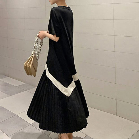 ロング ワンピース レディース Aライン ロング ワンピース レディース プリーツ切り替え 夏 マキシワンピース 半袖 Aライン ワンピース 体型カバー ゆったり 6WAND-002
