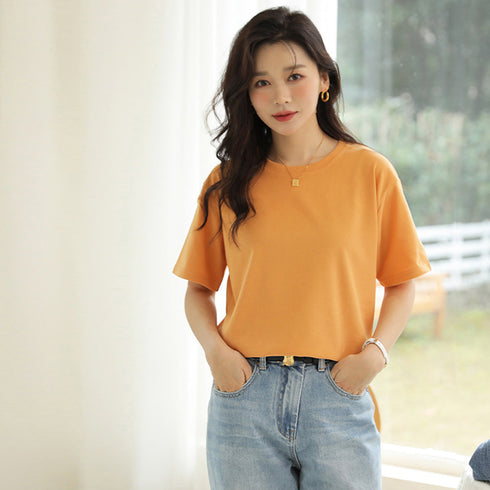 Tシャツ 半袖 無地tシャツ カットソー レディース 大人定番tシャツ ベーシック クルーネック 通勤通学 シンプル 白Tシャツ 韓国 夏服 全8色 コットン 6WANGJI-003