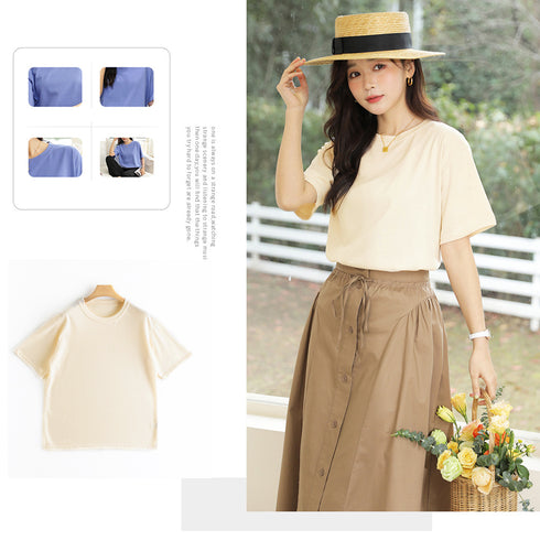 Tシャツ 半袖 無地tシャツ カットソー レディース 大人定番tシャツ ベーシック クルーネック 通勤通学 シンプル 白Tシャツ 韓国 夏服 全8色 コットン 6WANGJI-003