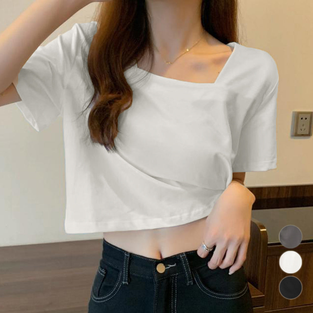 ショート丈Tシャツ レディース 半袖韓国