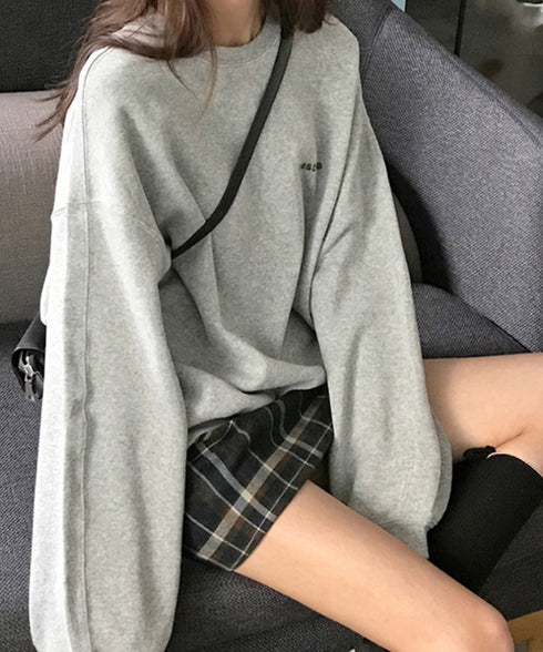 韓国風ロゴカットソーゆる ロングTシャツ レディース ゆったりチュニックtシャツ オーバーサイズ クルーネックプルオーバー ストリート 着やせトップススウェット風 6WUBIXIE-002