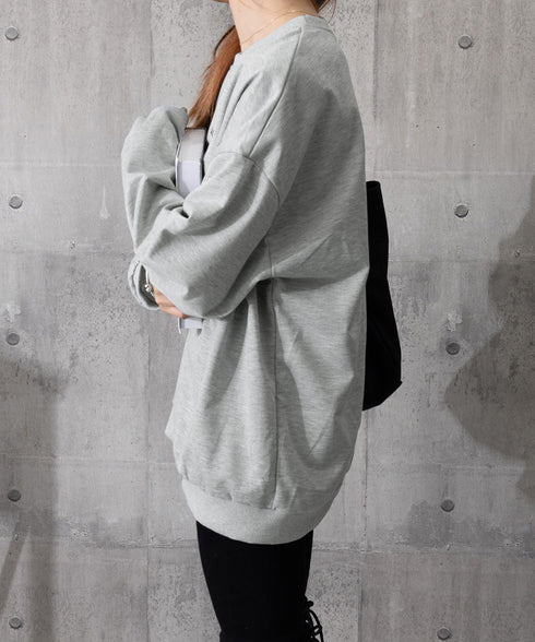 韓国風ロゴカットソーゆる ロングTシャツ レディース ゆったりチュニックtシャツ オーバーサイズ クルーネックプルオーバー ストリート 着やせトップススウェット風 6WUBIXIE-002