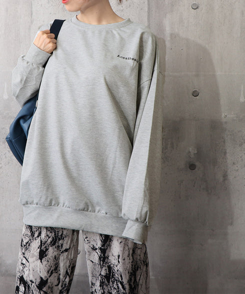 韓国風ロゴカットソーゆる ロングTシャツ レディース ゆったりチュニックtシャツ オーバーサイズ クルーネックプルオーバー ストリート 着やせトップススウェット風 6WUBIXIE-002