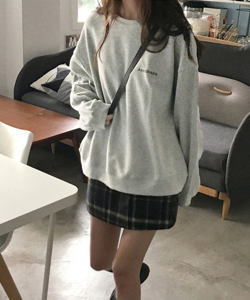 韓国風ロゴカットソーゆる ロングTシャツ レディース ゆったりチュニックtシャツ オーバーサイズ クルーネックプルオーバー ストリート 着やせトップススウェット風 6WUBIXIE-002
