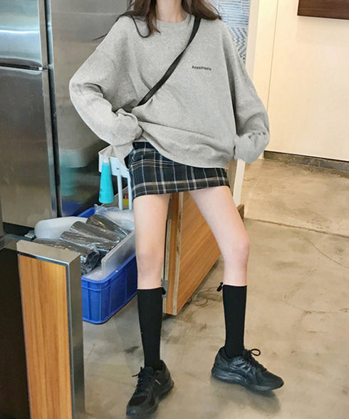 韓国風ロゴカットソーゆる ロングTシャツ レディース ゆったりチュニックtシャツ オーバーサイズ クルーネックプルオーバー ストリート 着やせトップススウェット風 6WUBIXIE-002