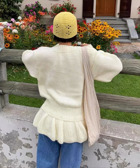 ニットトップス韓国風ペプラムニット春秋冬 レディースおしゃれニットプルオーバー 2WAYきれいめニットセーター クルーネック無地リブニット着やせ大人可愛いトップス 6XIANYUE-001