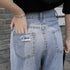 デニムパンツ ストレートパンツ 韓国風 レディース ダメージ加工 デニムワイドパンツ ハイウエスト ロングパンツ 着やせ ゆったり おしゃれ 20代 30代 6XINANYT-005